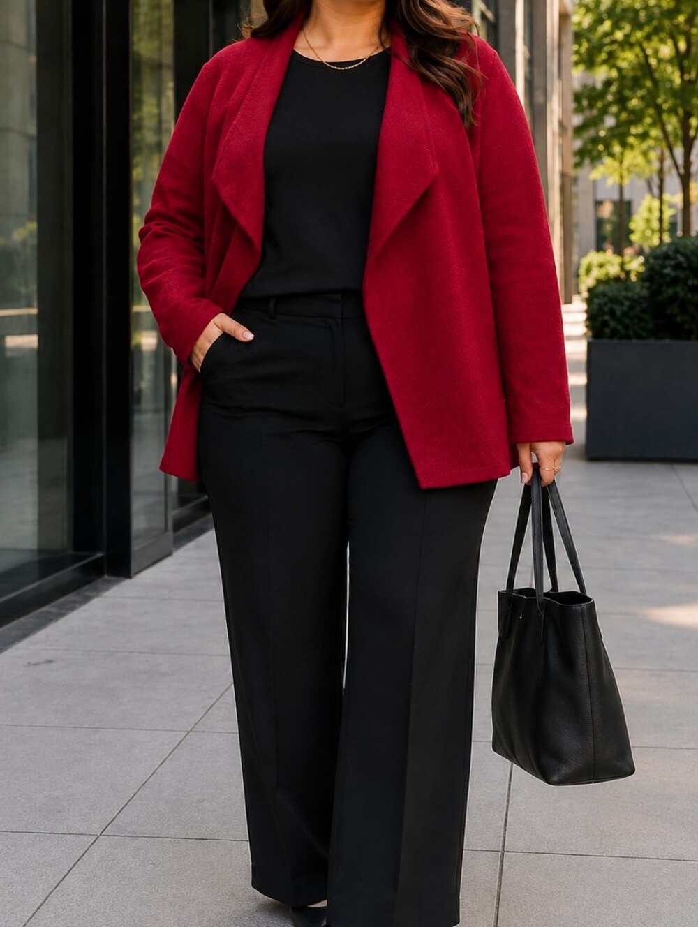 Cynthia Rowley Plus Size Red Wool Blend Draped Open Front Cardigan Career